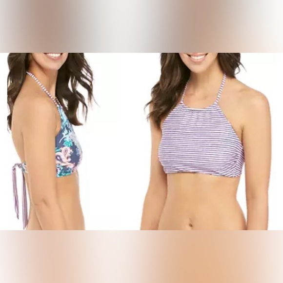 True Craft Reversible High Neck Adjustable Halter Bikini Swim Top Size Medium - Picture 2 of 8